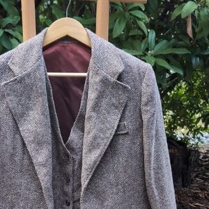 ILGWU Union Made Vintage Mens Small Vintage Tweed 2 pc Vest & Blazer